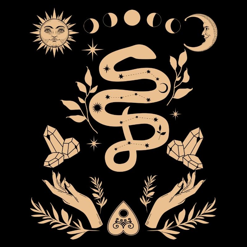 La main de la sorcière avec la silhouette du serpent et de la lune