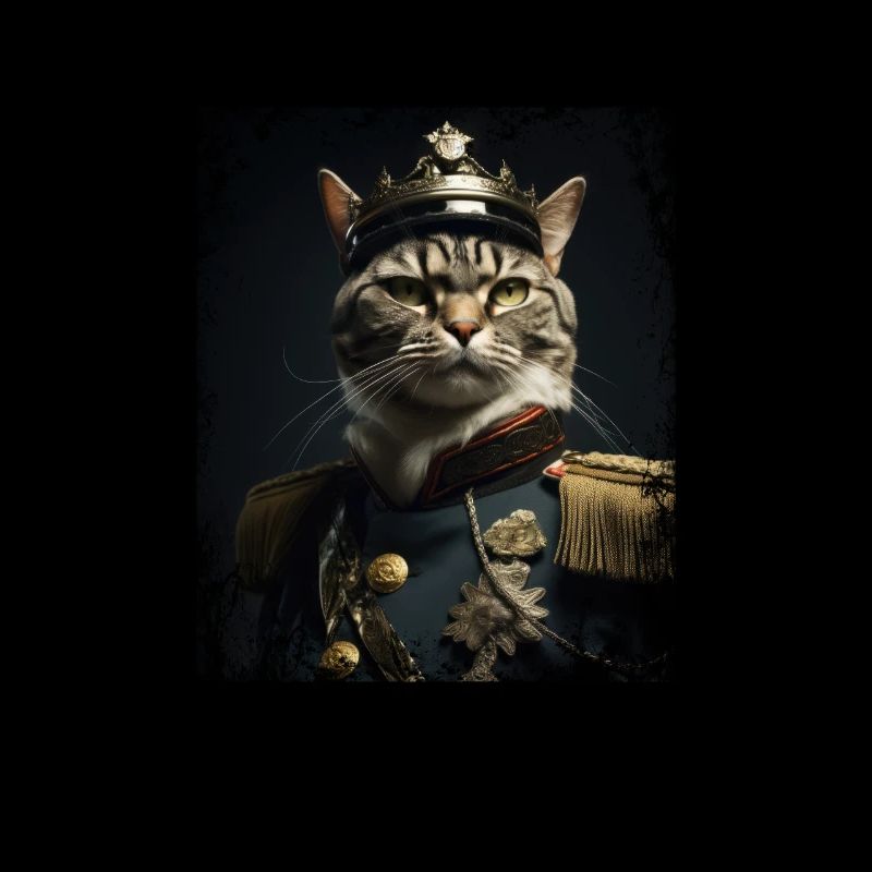 Chat avec couronne et uniforme