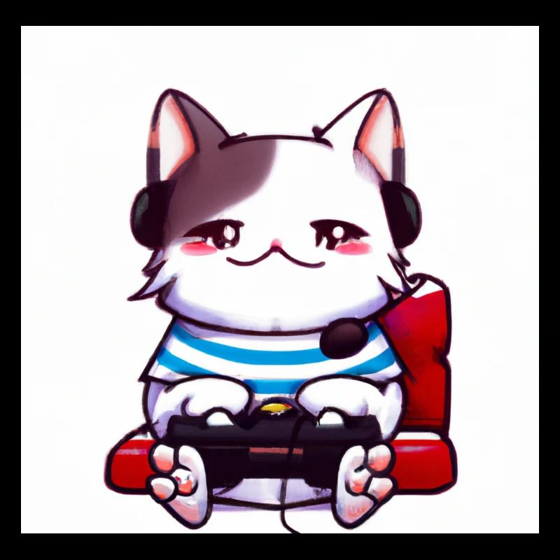 Kaweii cat playing computer games digital art