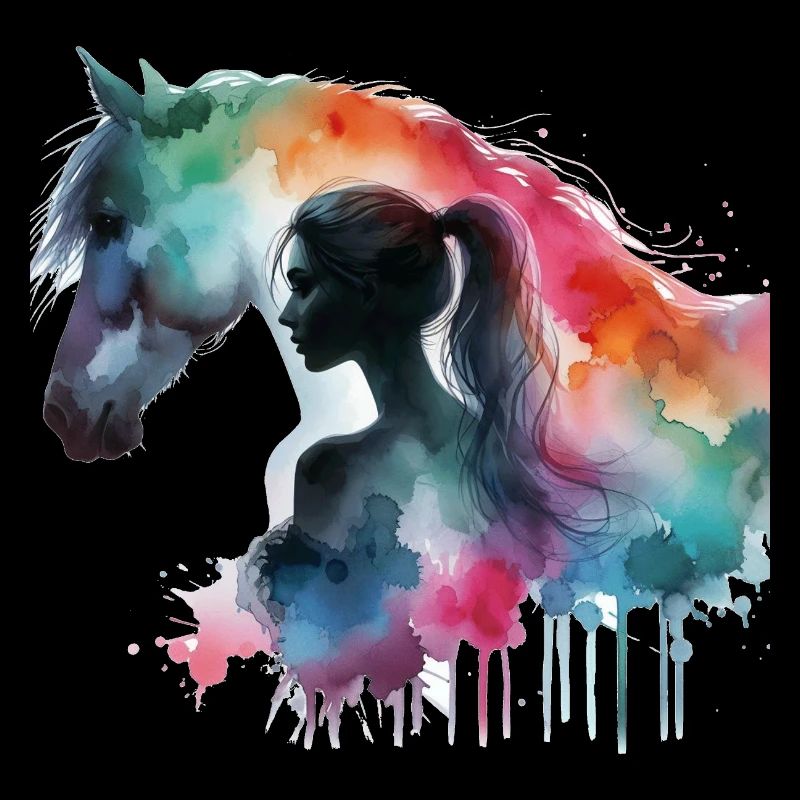 Frau mit Pferd aquarell