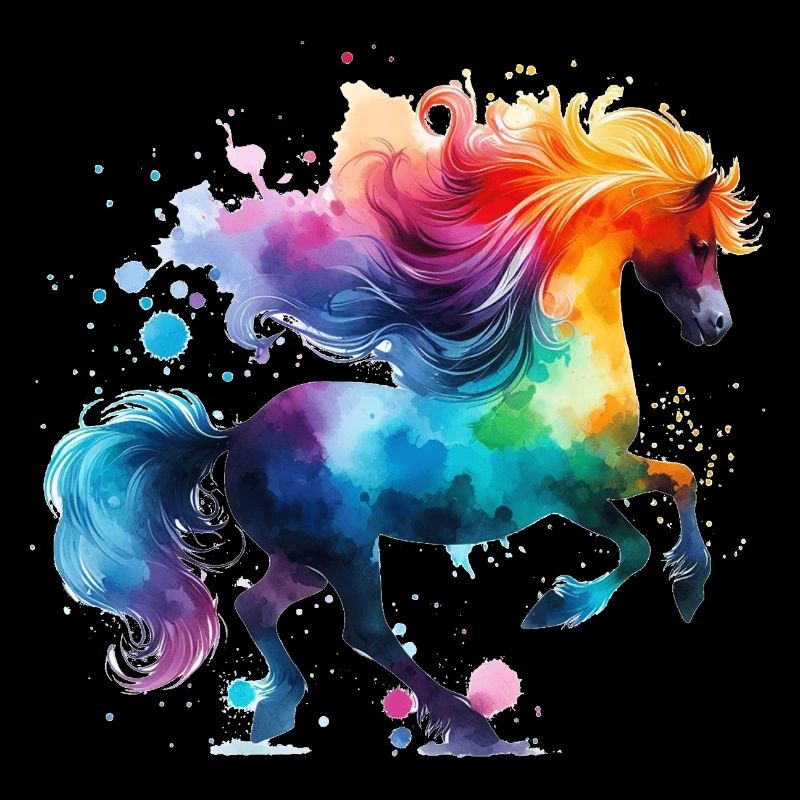 Petit poney aquarelle colorée