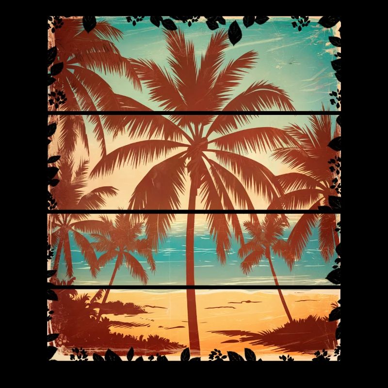 Vintage Tropical Retro Palm Tree Beach