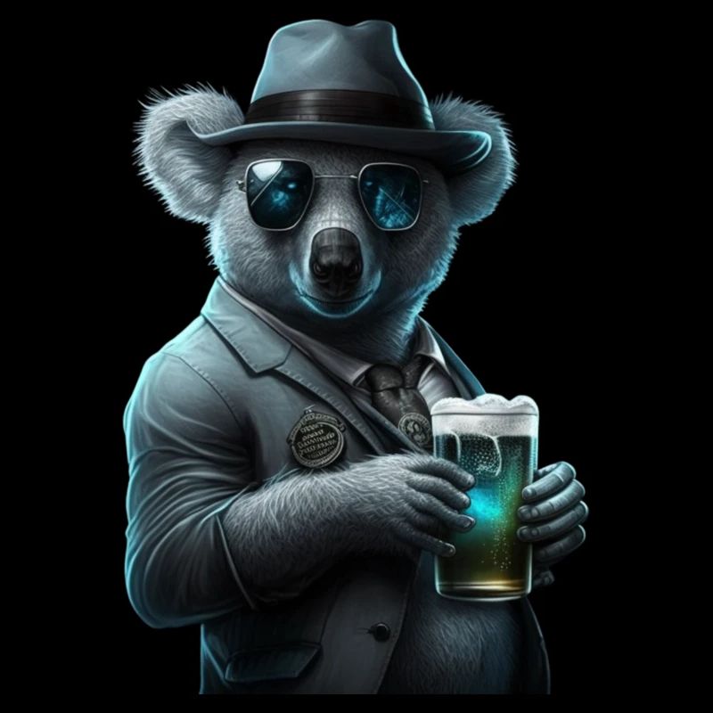 Koala im Anzug mit Bier und Sonnenbrille
