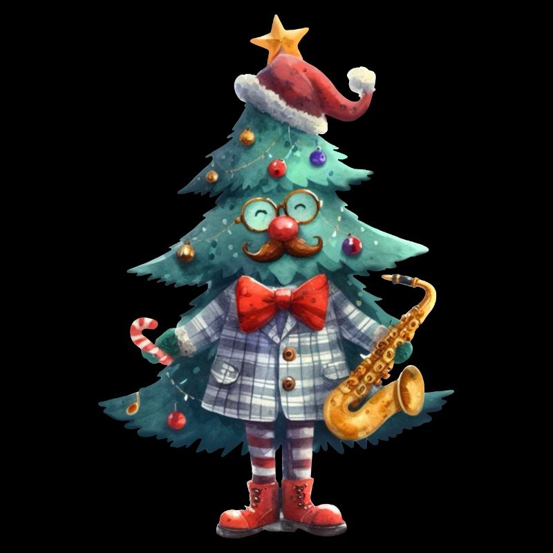 Mr.Tree, funny Christmas tree man with saxophone