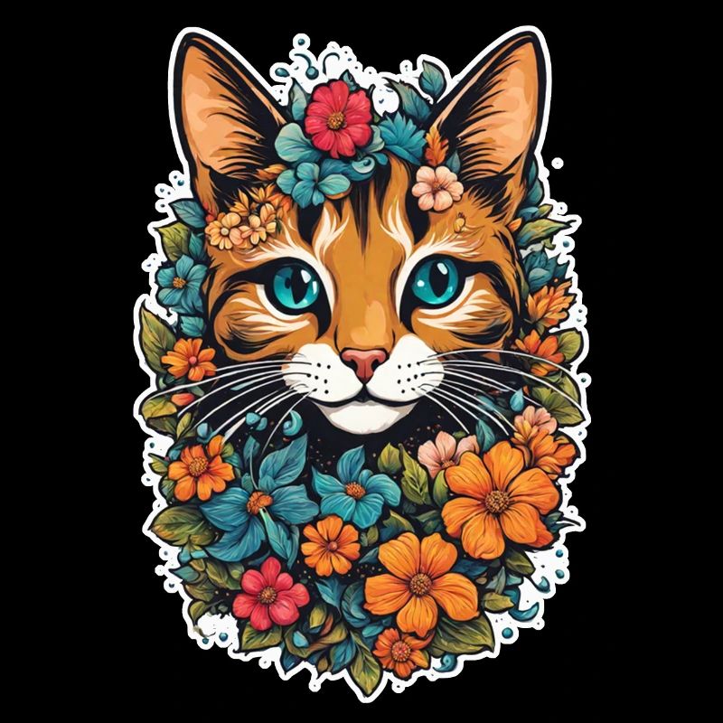 chat et fleur aquarelle