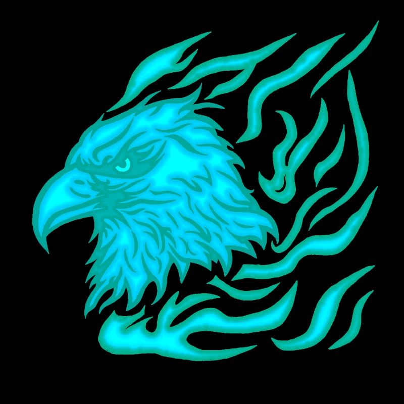 burning blue phoenix with flames