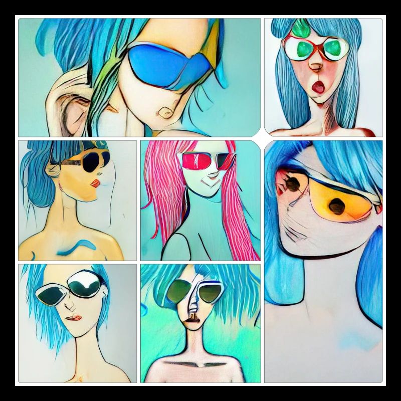 Collage de cosplay aux cheveux bleus