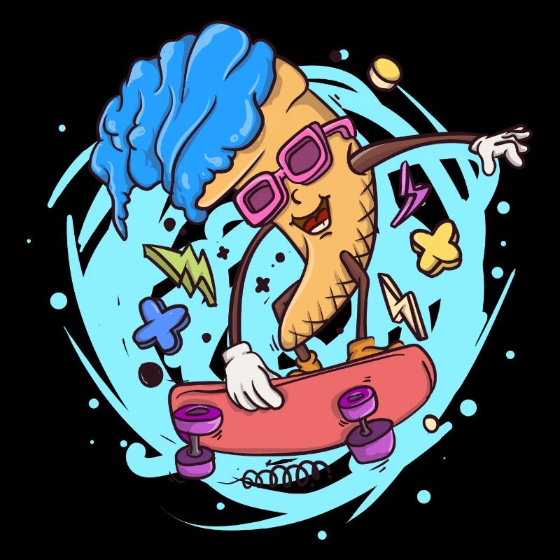 Eisläufer Eiscreme Skate Boarder Cartoon Style