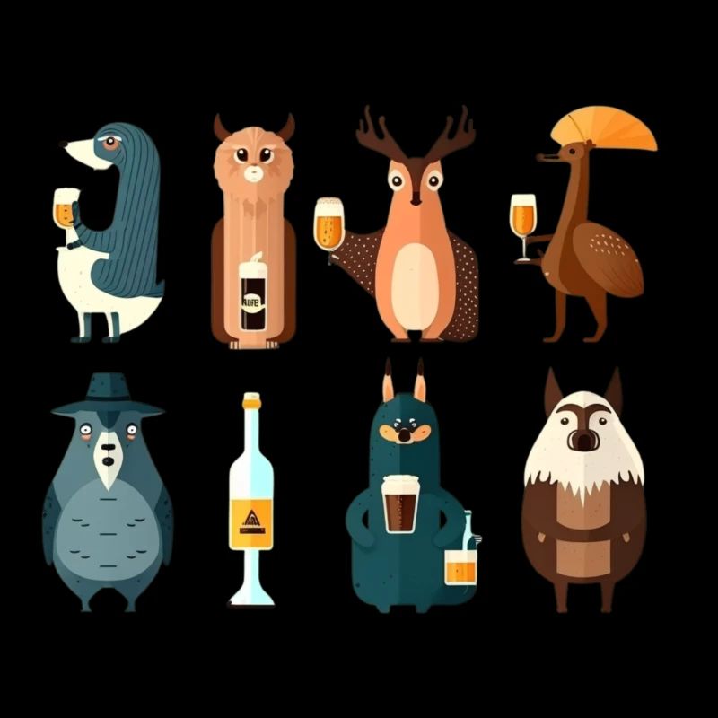 Animaux de la forêt avec bière simple, douce et drôle