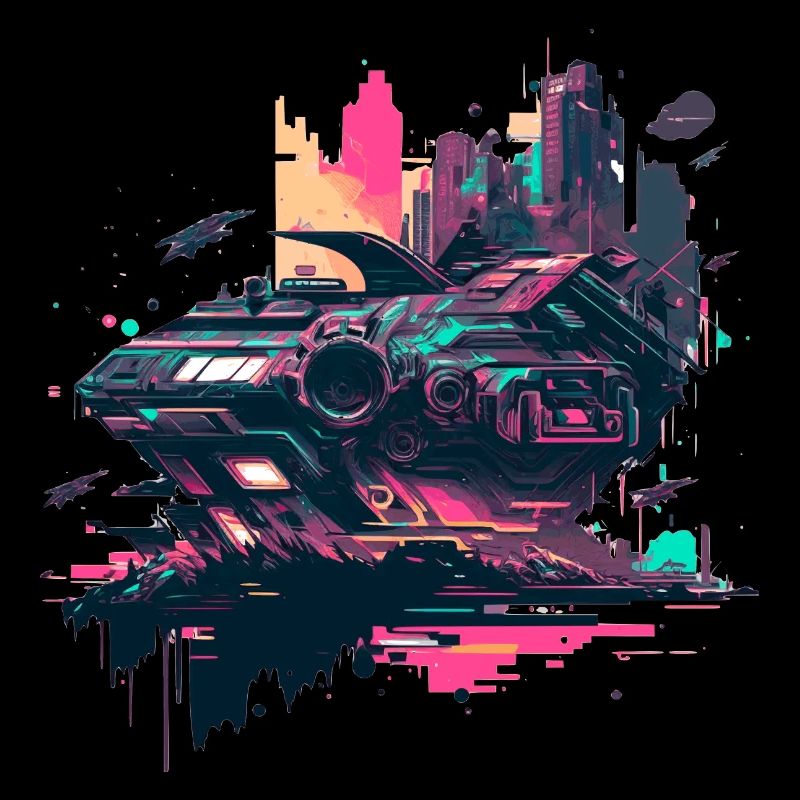 Sci-Fi Pop-Art Raumschiff in Retro Farben