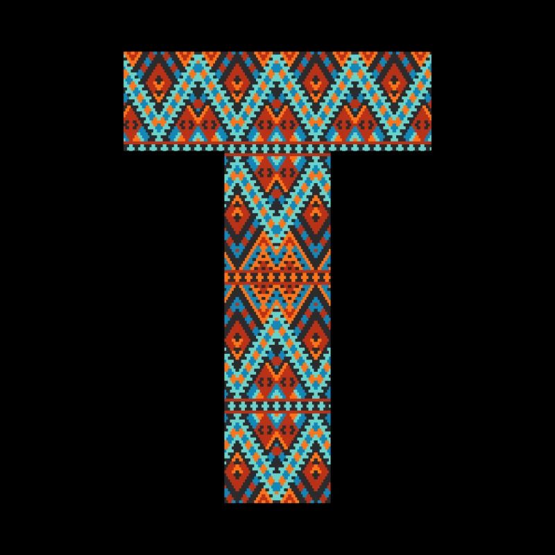 Buchstabe T-Boho-Design, buntes Monogramm