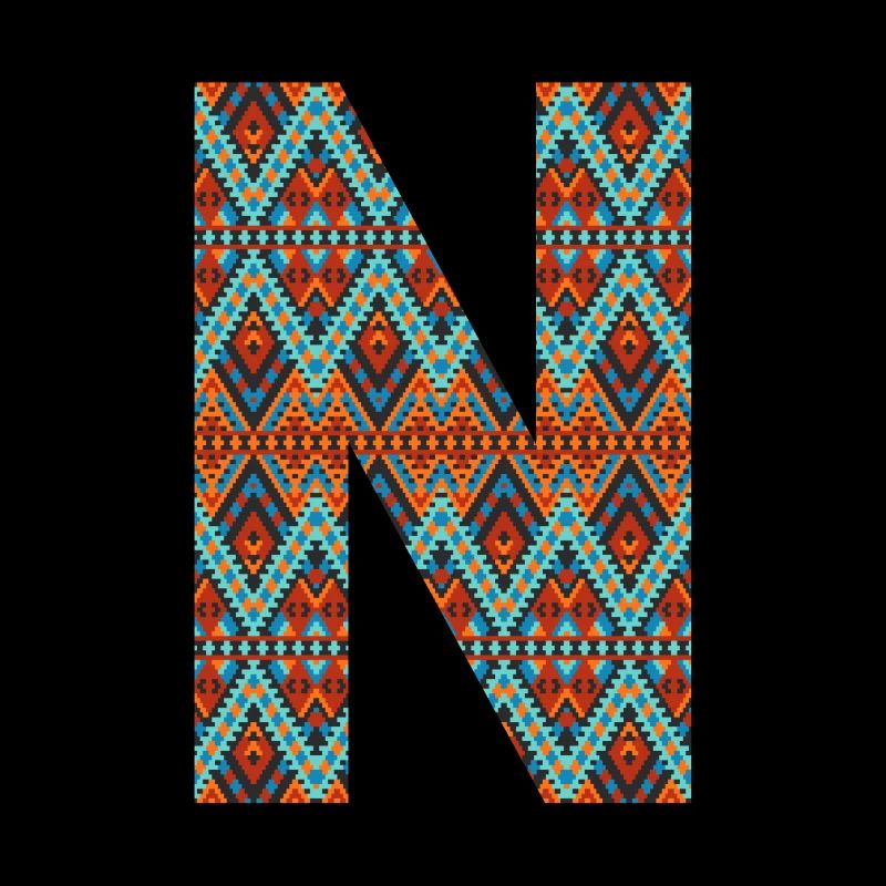 Buchstabe N- Boho-Design, buntes Monogramm