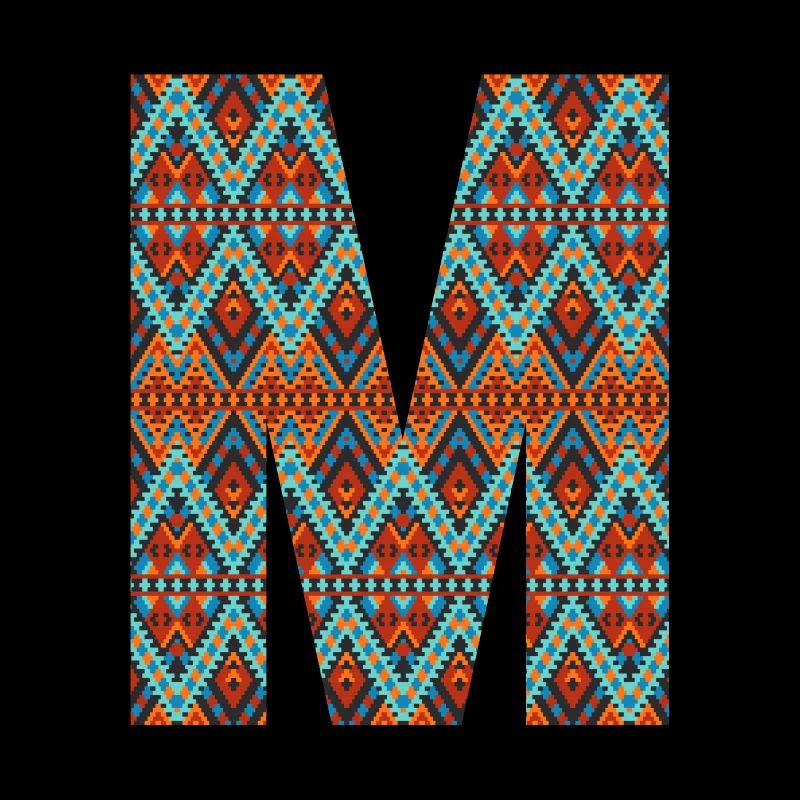 Lettre M- design boho, monogramme coloré