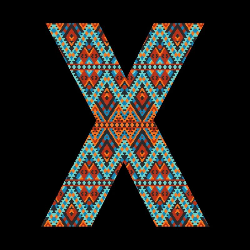 Lettre X- design boho, monogramme coloré