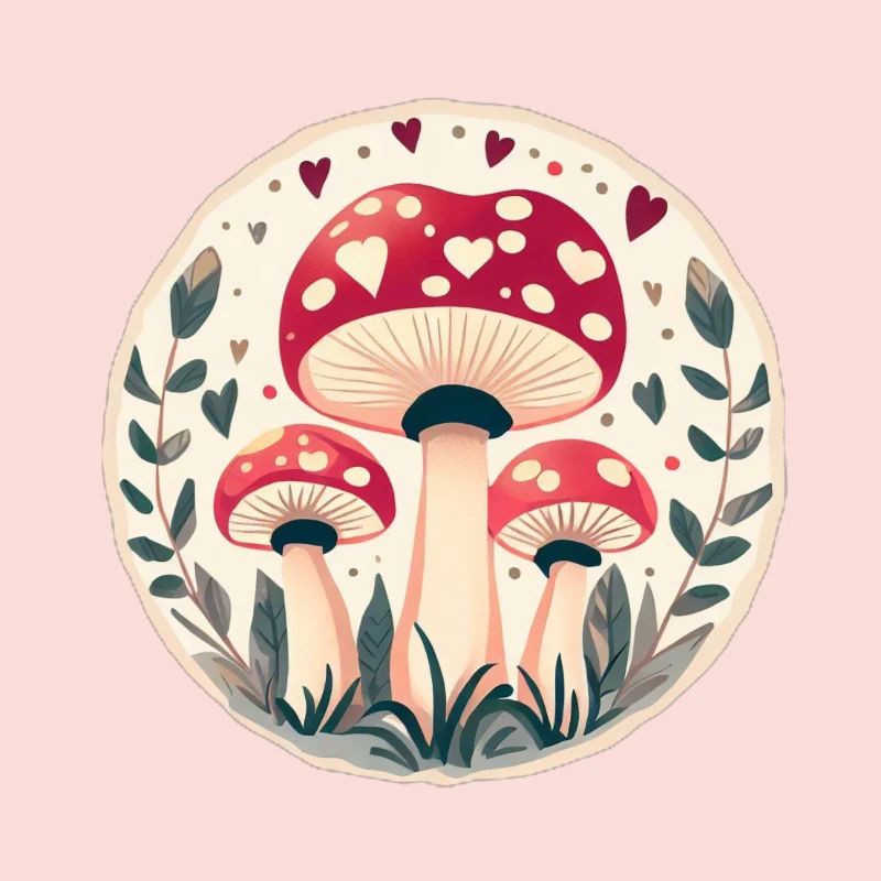 Mushrooms toadstools in magic hearts
