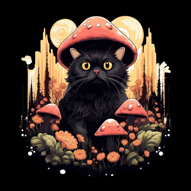 Cat Cottagecore Champignons champignons