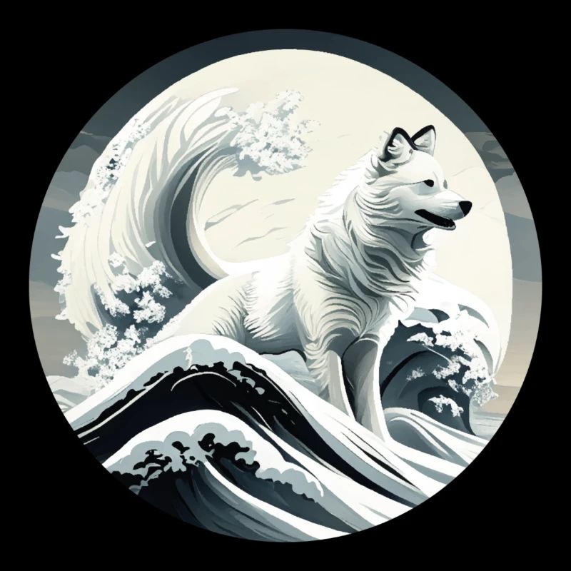 Schäferhund-Design auf einer japanischen Welle