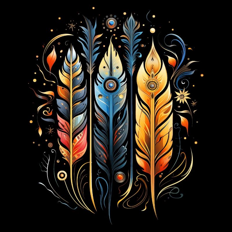 Feathers, Boho, Ethnic, Style, Pattern Tribal Indians