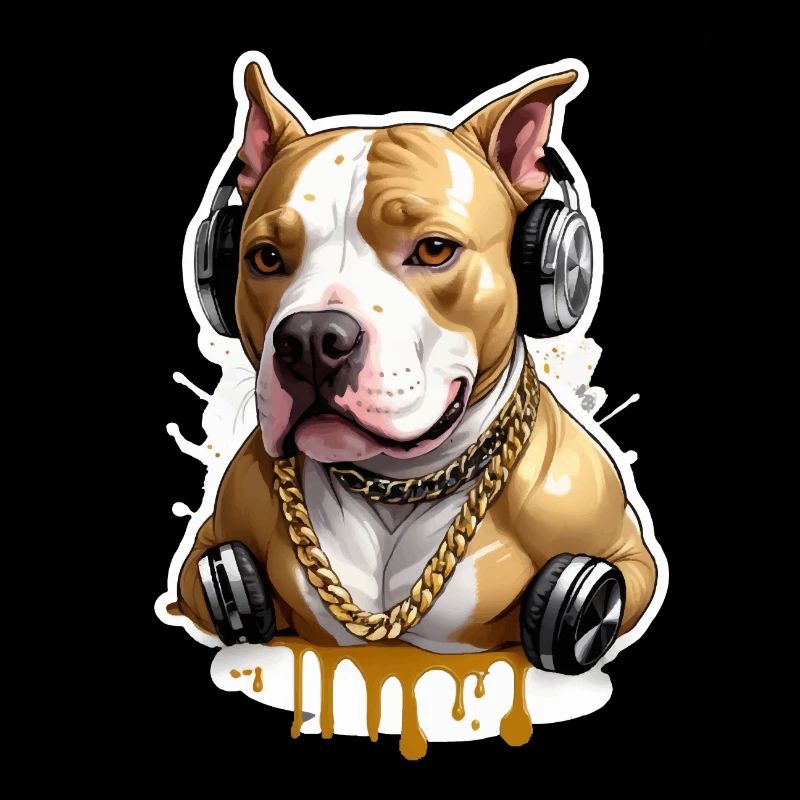 Chien bouledogue avec écouteurs