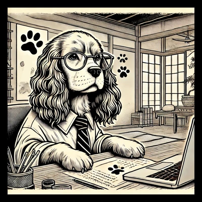 Japan Ukijo e Stil Schreibtisch Cocker Spaniel