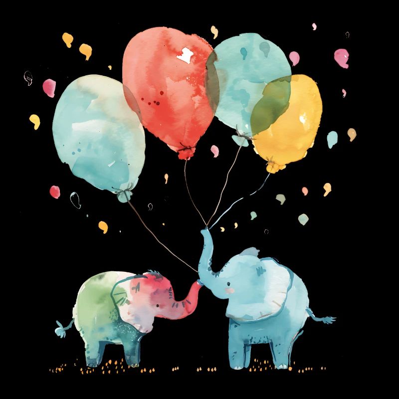 Zwei Elefanten mit bunten Luftballons