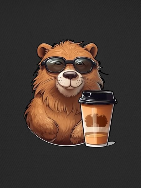 Capibara drinks coffee