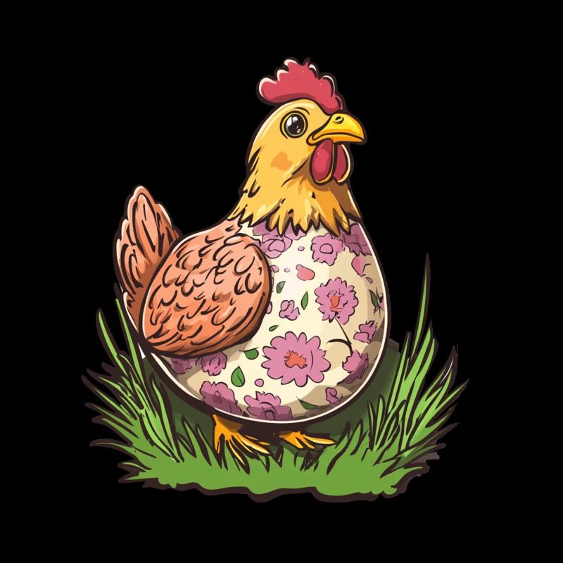 Colorful Hen Spring Motif Easter