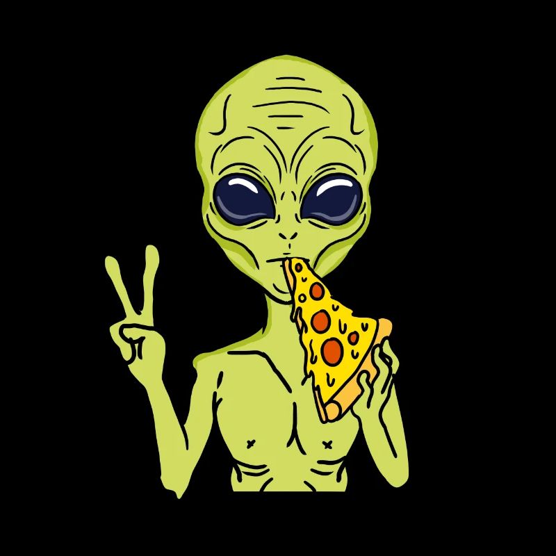 Alien eats pizza for alien lovers