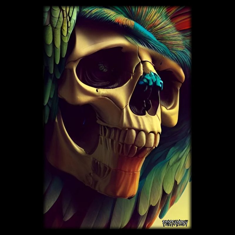 Squelette de plume de perroquet de crâne