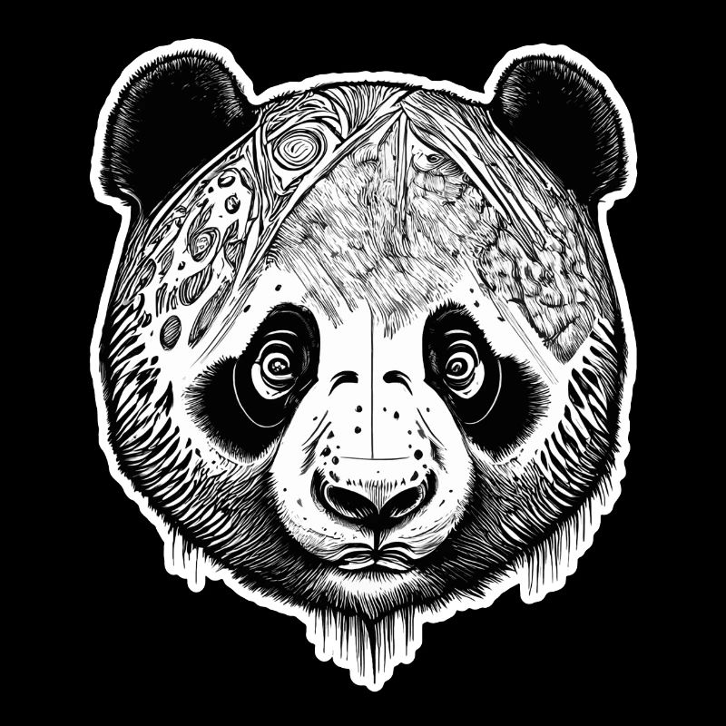 Black and White Panda Engraving