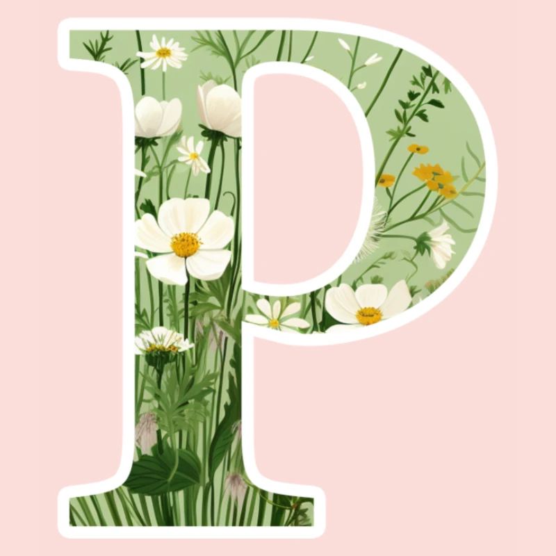 Buchstabe P, Monogramm, Blumenmuster