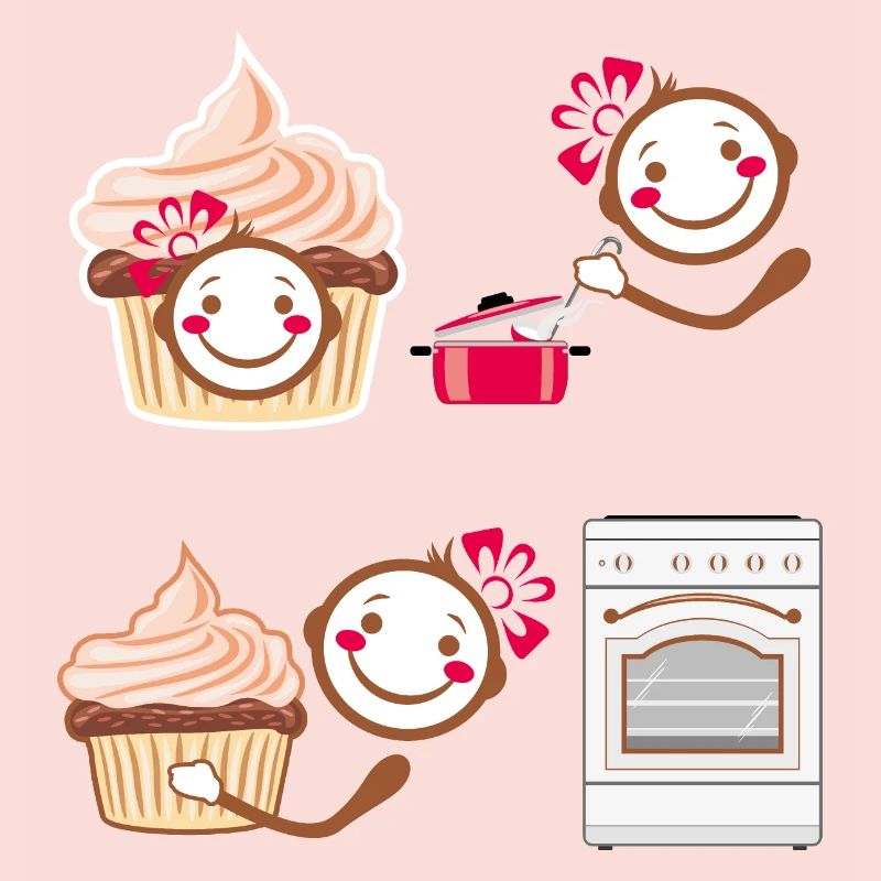 Funny smiling cook and cupcake