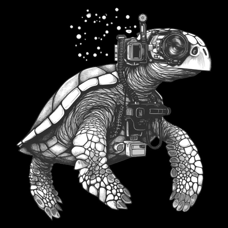 Tortue avec accessoires de plongée en tant que plongeur
