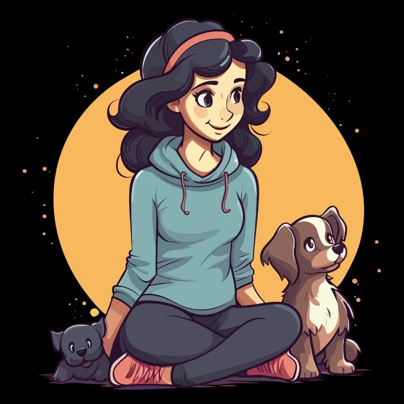 Fille de dessin animé avec des chiens