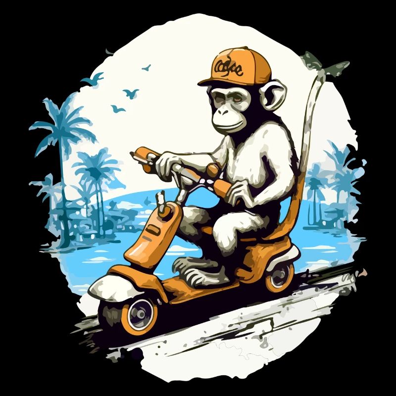 Zeze den Affen auf dem Roller
