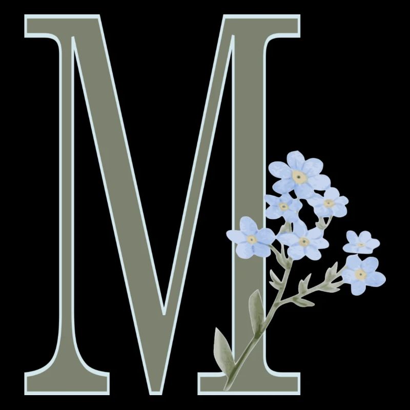 M mit blauen Blüten