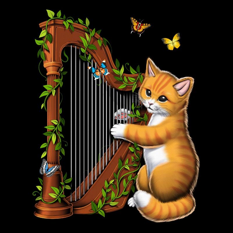 Chat jouant de la harpe