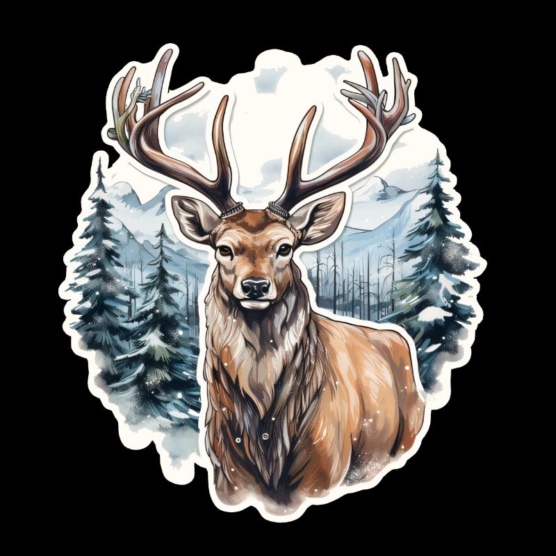 Winter landscape with deer
