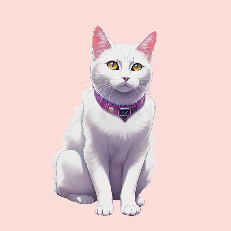 Chat blanc avec un collier violet