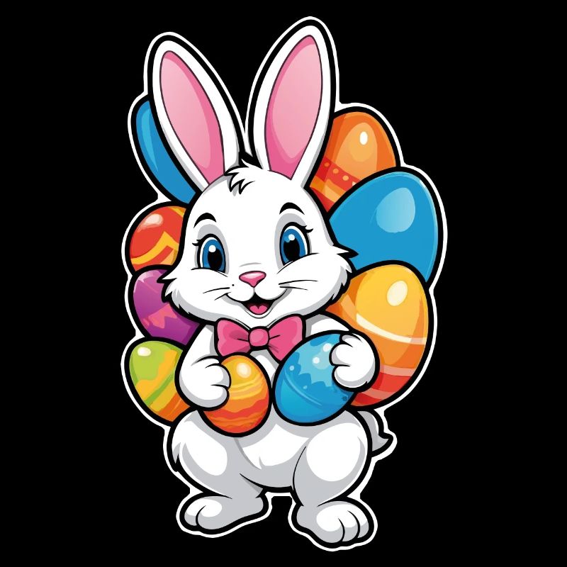 Funny little easter bunny with colorful eggs