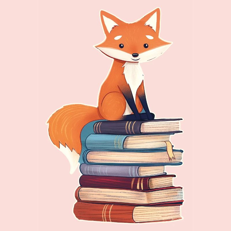Fox on stack of books