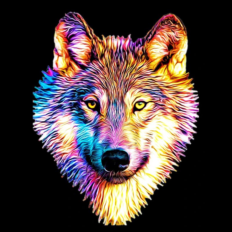 Wolf in rainbow flames