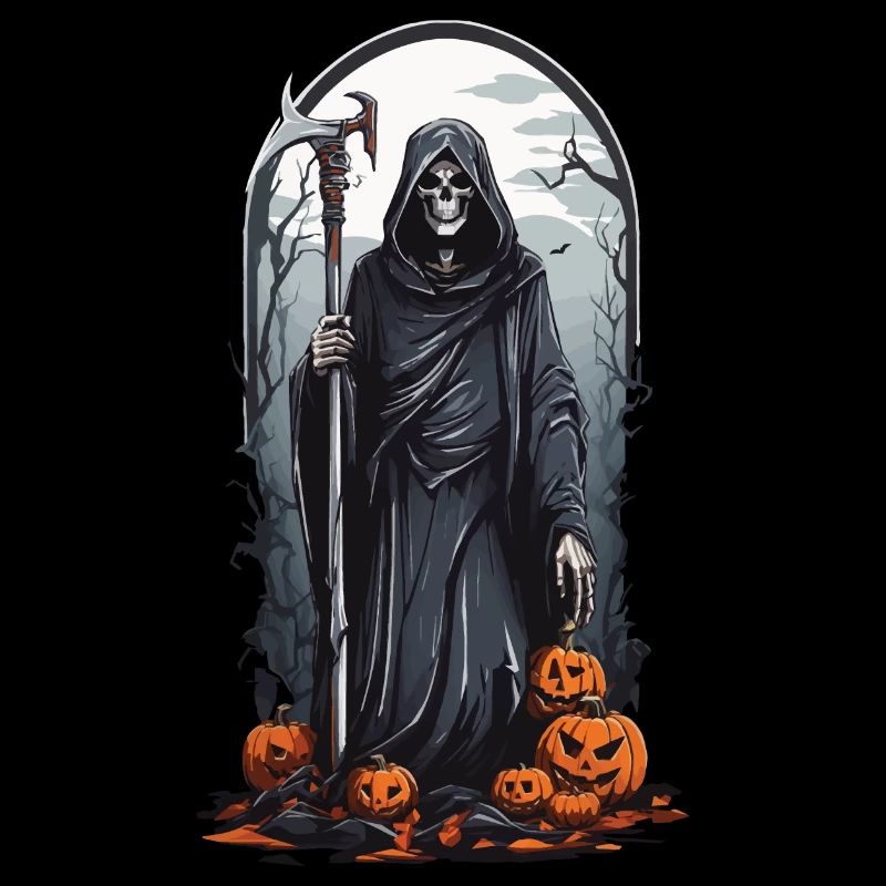 Retro Grim Reaper Pumpkin Halloween Horror Design