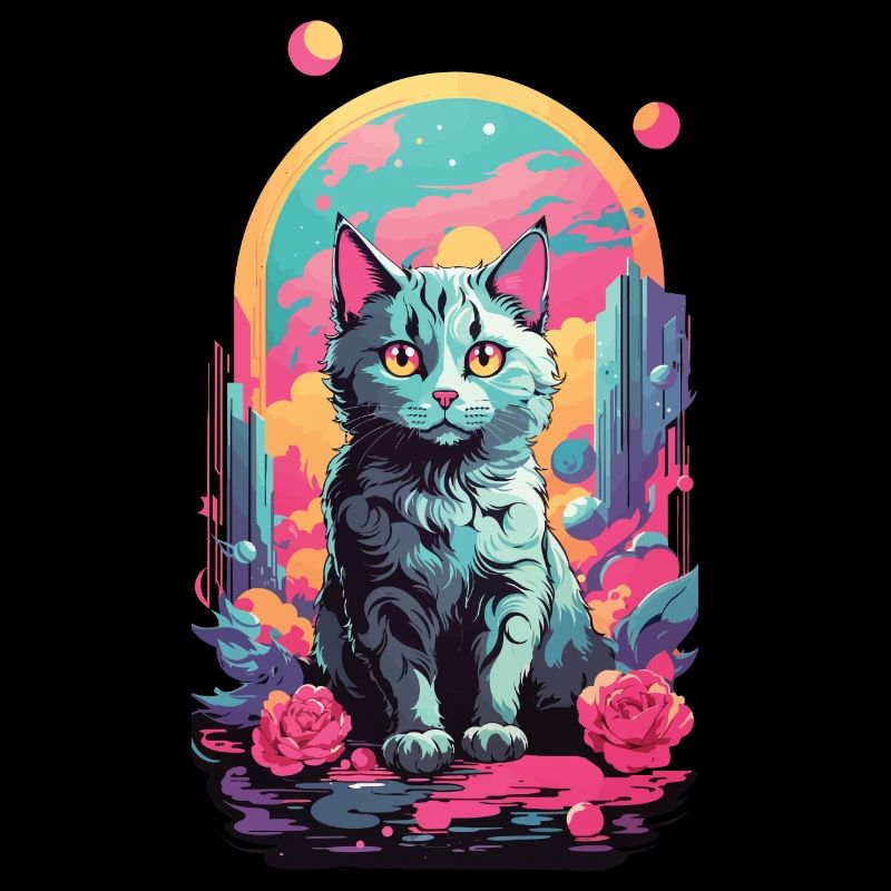 Magical Pastel Goth Cat with Roses Design
