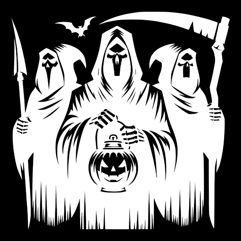 Scary Halloween Grim Reaper Group with Pumpkin