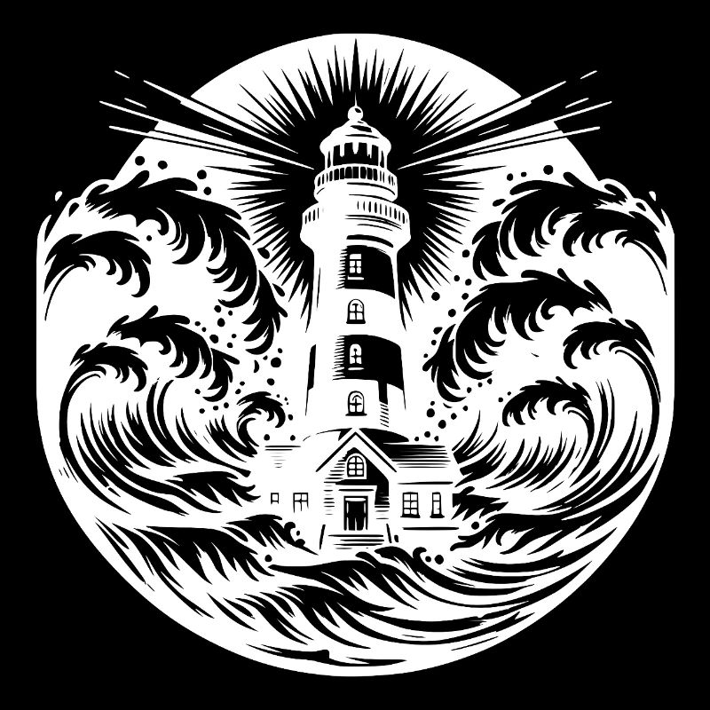 Phare côtier rayé dans une mer agitée