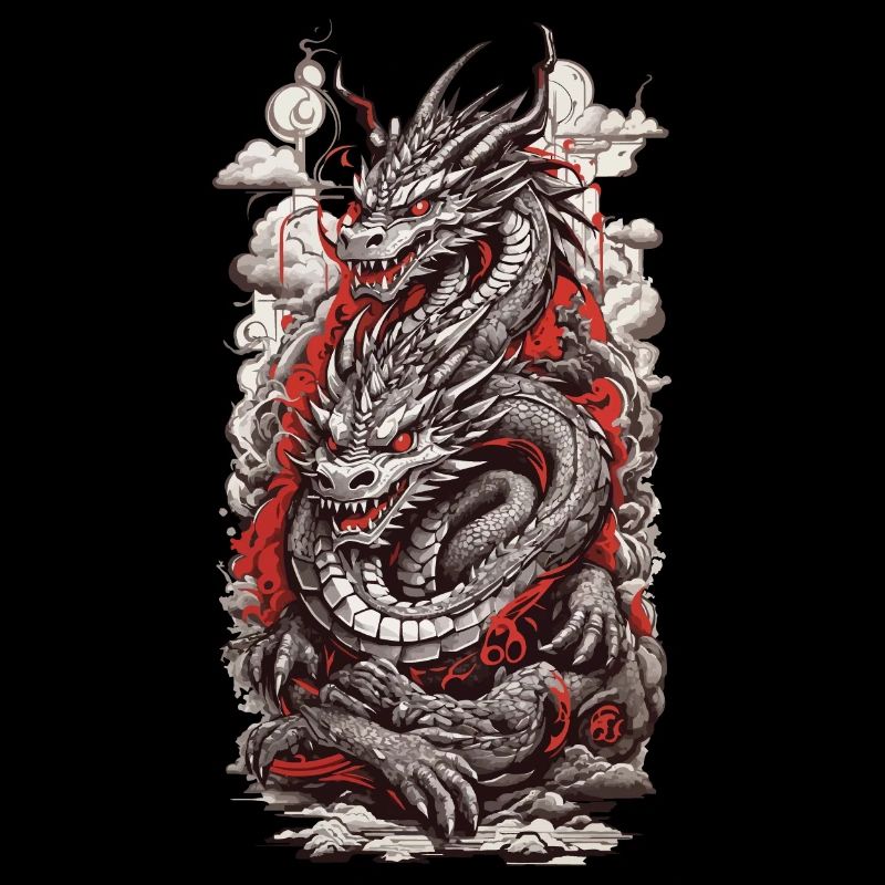 Dragon rétro dans l’esthétique japonaise de style Ukiyo-E