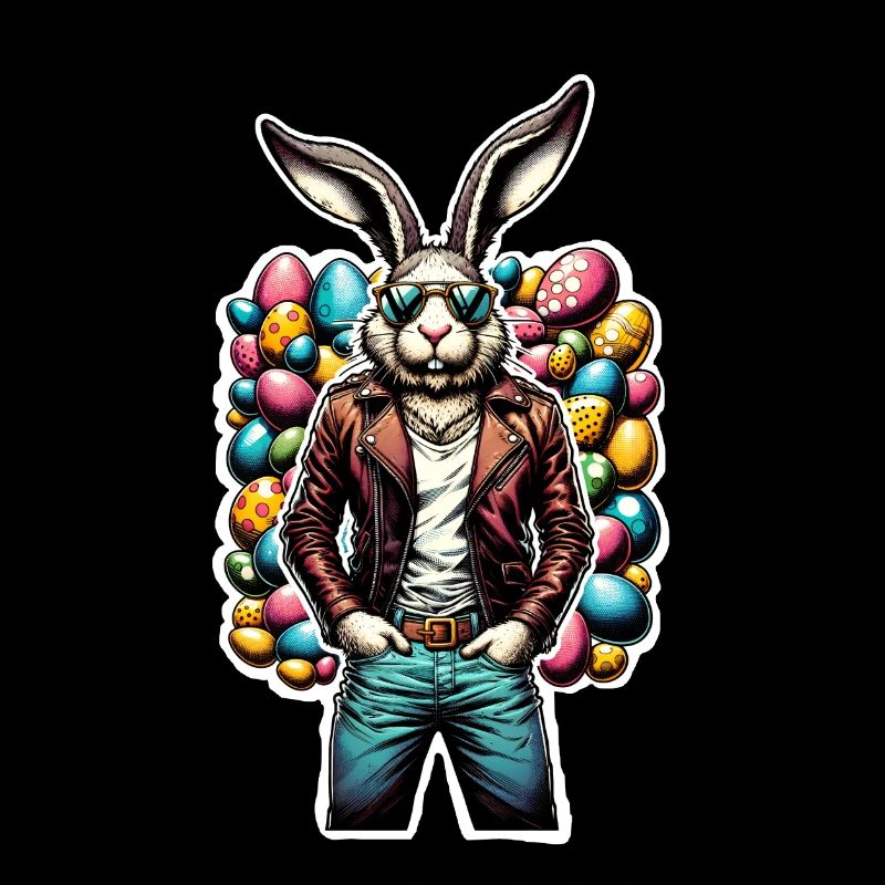Easter bunny cool with eggs, sunglasses and jeans