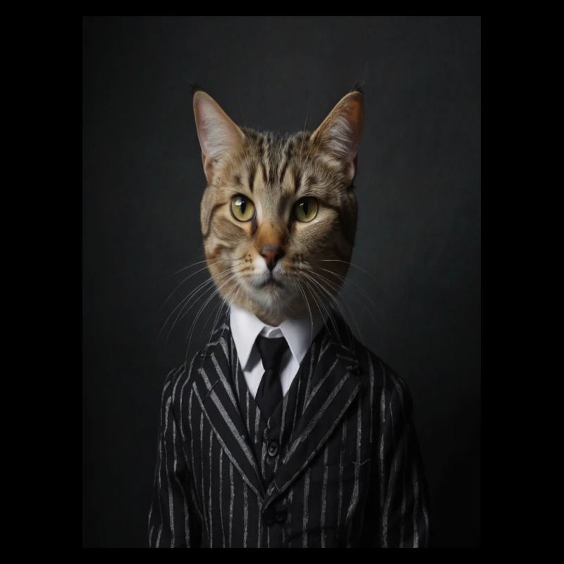 Chat Portrait de chat en costume rayé et cravate