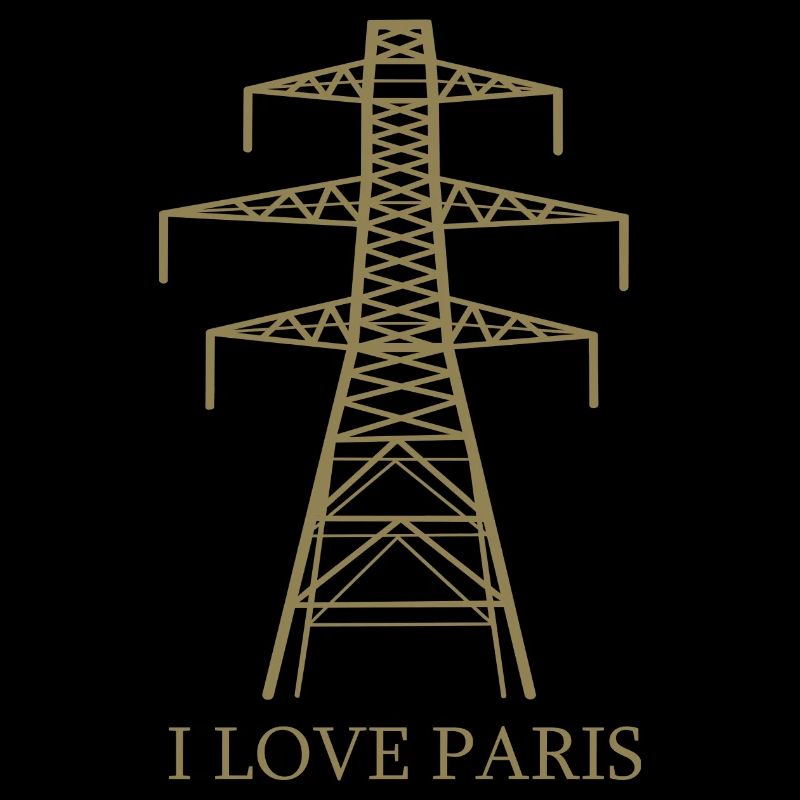 Power pylon as Eiffel Tower "I Love Paris" satire